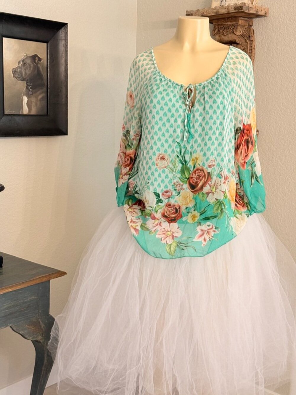 LOLA from Italy: Silk Blend Sheer Long Sleeved Deep Round Neckline BLOUSE